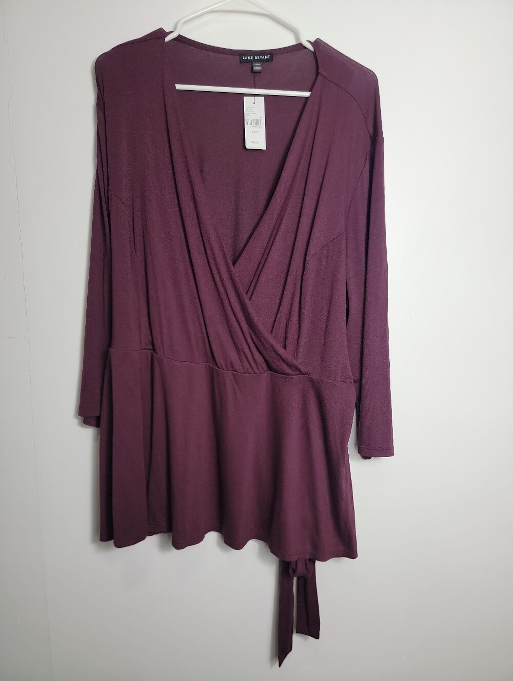 Lane Bryant Women's Purple V-Neck W/ Tie Accent Short Sleeve Top, 22/24 NWT
